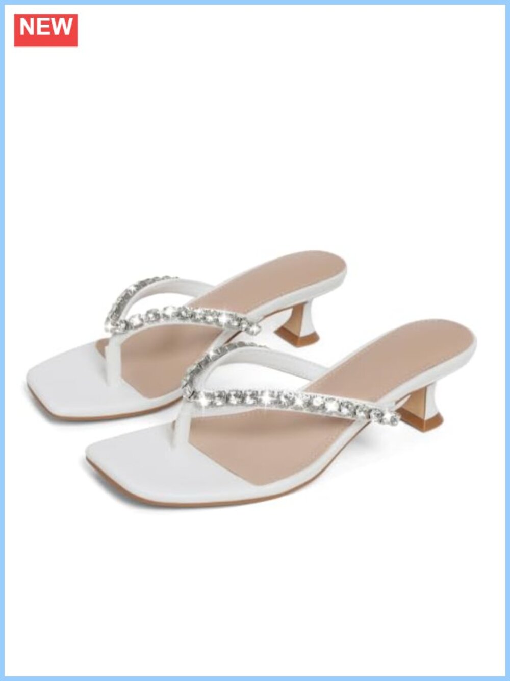Rhinestone Flip Flop Heels Square Toe Kitten Heel Sandals Women